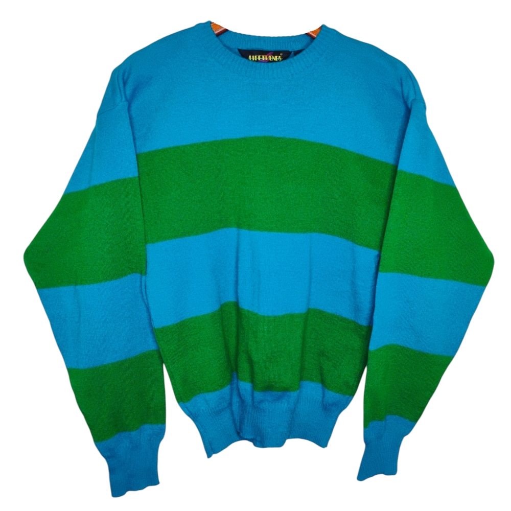 399. VTG 1980s LIFETRENDS CREWNECK SWEATSHIRT Acrylic block green blue M